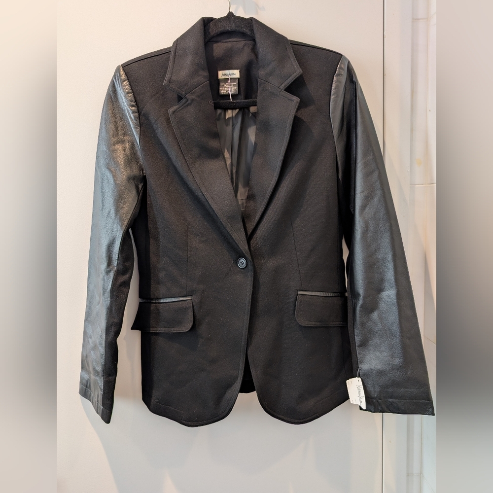 Neiman Marcus Black Leather Sleeve Jacket